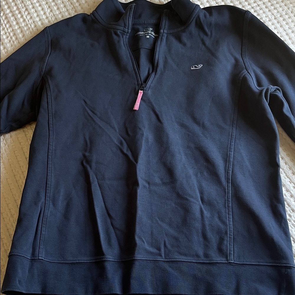Vineyard Vines Navy Half-Zip Pullover with Pink Zipper